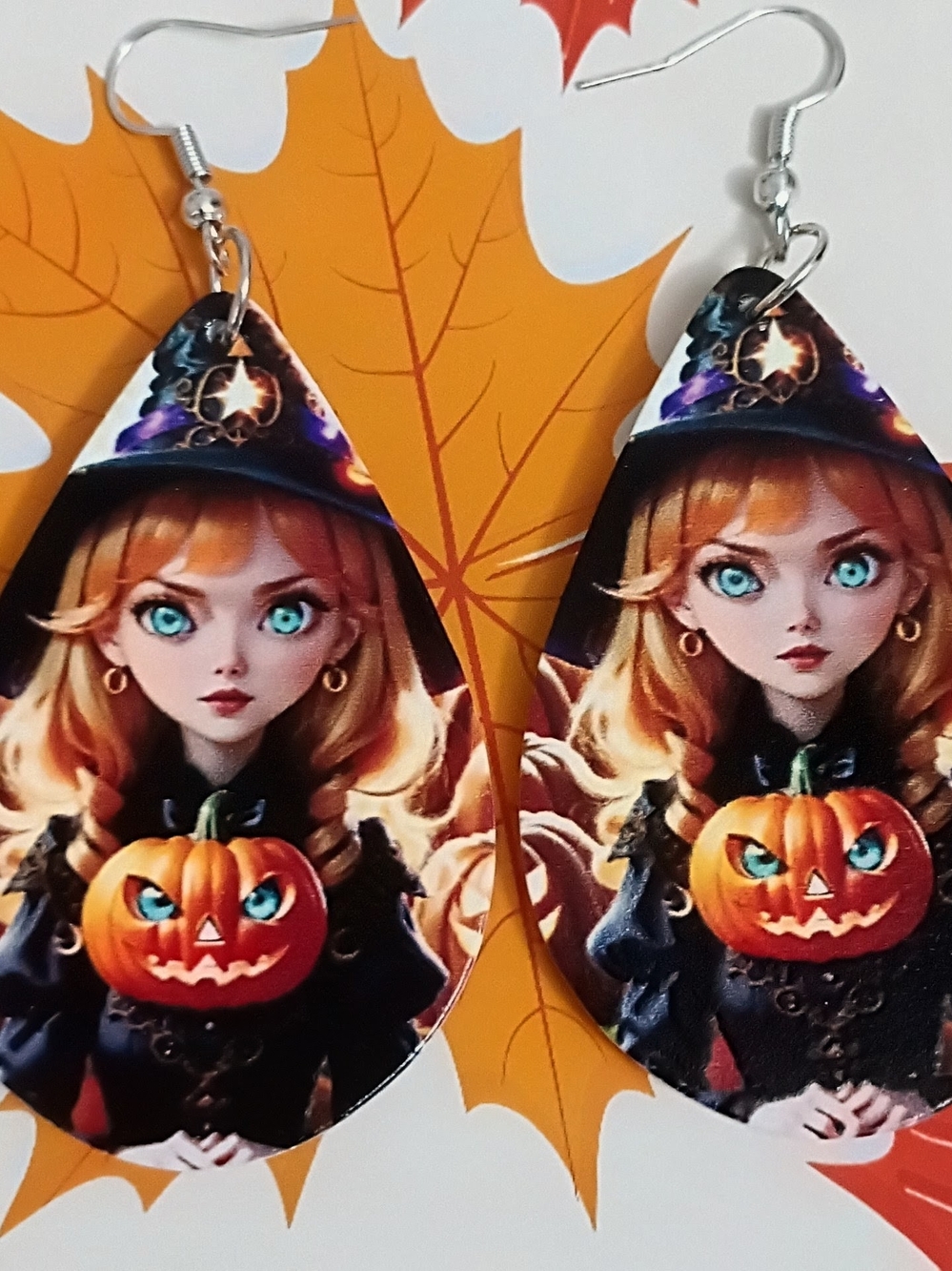 Halloween Witch Pumpkin Earrings - Black and Orange